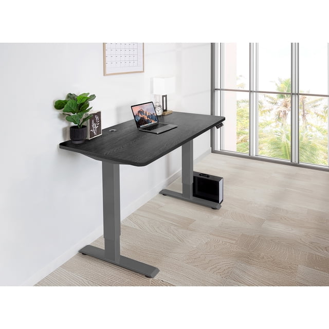 EFFYDESK Home Electric Height Adjustable Home Office Computer Standing Desk - (47"×29") Oak Black on Gray Frame