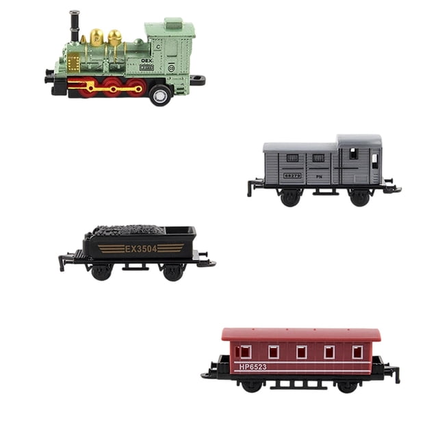 Simulation Steam Train Toy – Mini Alloy Front Inertia Car with 3 Splicing Carriages, Vintage Locomotive Model Gift for Kids Boys Girls