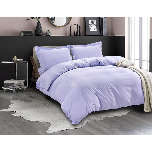 Mocassi 3-Piece Duvet Cover Set, 1800 Thread Count, Button Closure, Solid Color - Cooling, Breathable Material- Wrinkle, Fade, Stain Resistant, Full/Queen, Lilac