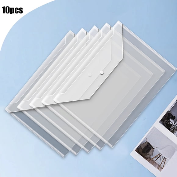 Chmadoxn 10 Pcs Chemises de Classement en Plastique pour Documents Enveloppes de Classement Format A4 Chemises Enveloppes avec Fermeture à Pression Enveloppes Transparentes Pochettes Organiseur de Dossiers Porte-Documents Chemises de Documents en Plastique