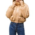 thumbnail image 1 of FOCUSNORM Women Juniors Long Sleeve Stand Collar Solid Color Cropped Puffer Jackets, 1 of 7
