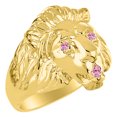 thumbnail image 3 of RYLOS Gold Plated Silver Lion Head Ring Color Stone Birthstones Eyes and Mouth Fun Designer Rings Pink Ice Jewelry Size 6, 3 of 8