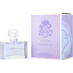 ENGLISH LAUNDRY PRIMROSE by English Laundry, EAU DE PARFUM SPRAY 3.4 OZ. A women's fragrance with a refreshing, oriental, and woody scent. The image displays a clear glass perfume bottle with a rectangular design and a matching cap, positioned beside its lavender-themed box featuring elegant branding and floral details.