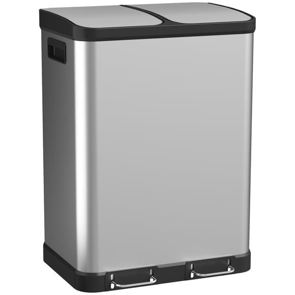 HOMCOM Poubelle de Cuisine, 2 x 7,9 Gal Poubelle avec Pédale, Argent