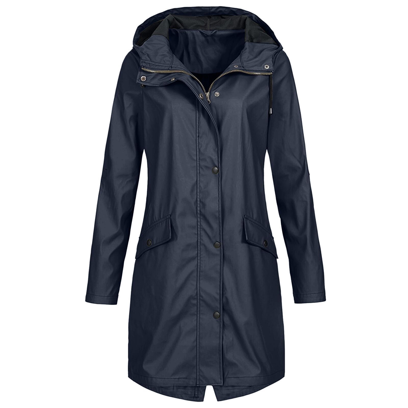 CEHVOM Manteau de Pluie pour Femme Extérieur à Capuche Imperméable Coupe-Vent Long