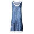 thumbnail image 3 of Pisexur Robe en Denim pour Femme Sans Manches à Col en V, Robe Midi à Fleurs, Décontractée, Fente Latérale, Robe-Chemise en Jean, 3 of 4