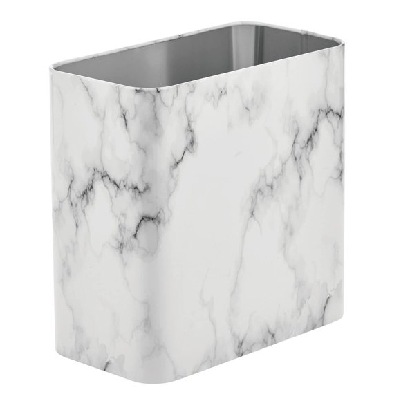mDesign Metal Wastepaper Bin â?? Compact Rectangular Bathroom Bin â?? Rubbish Basket for Home and Office â?? Marble Coloured