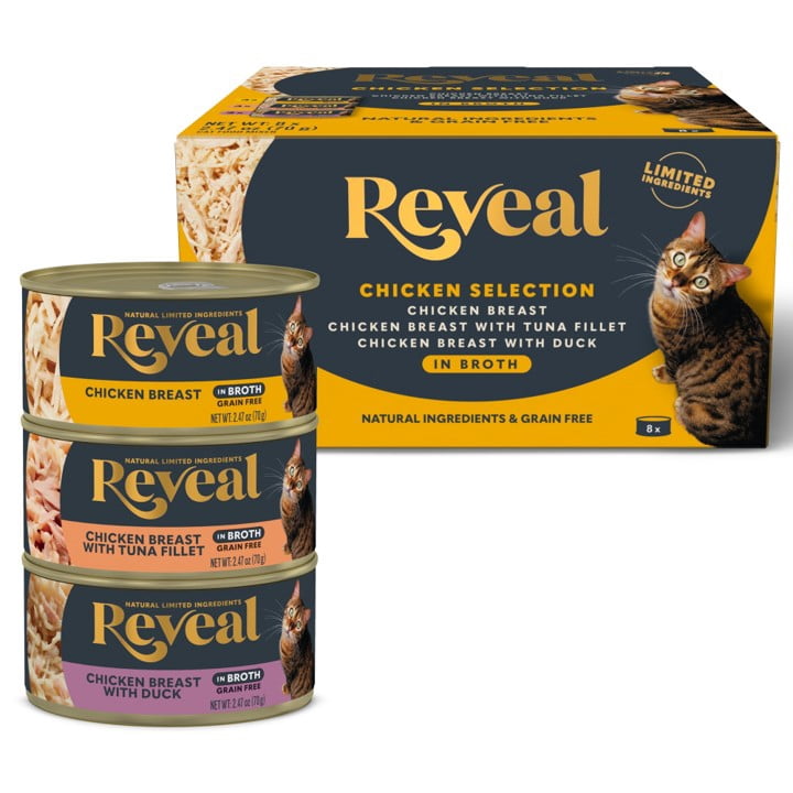 Reveal Natural Wet Canned Cat Food Chicken Selection in Broth Variety Pack 8 x 70g Cans