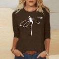 thumbnail image 2 of Pompotops T-shirt Mode Imprimé Ample pour Femmes Manches 3/4 Mi-Longueur Blouse Col Rond Tops Décontractés Liquidation, 2 of 4