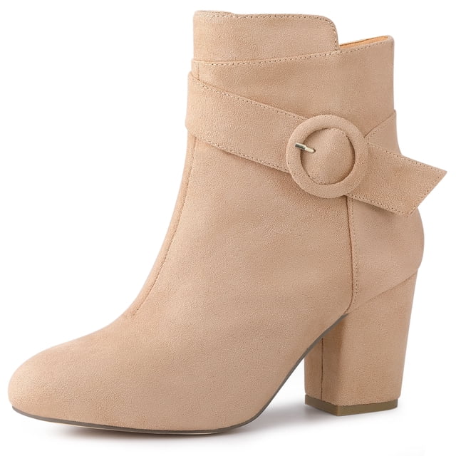 Unique Bargains Bottines à Talon Épais à Bout Rond à Fermeture Éclair pour Femmes