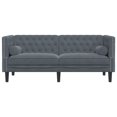 thumbnail image 2 of vidaXL Sofa Chesterfield avec Coussins Cylindriques 2 Places Velours Gris Foncé, 2 of 5