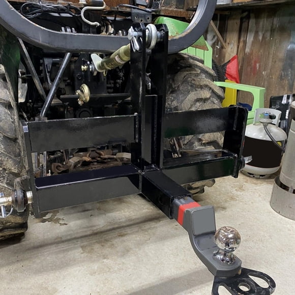 Attelage de Remorque Robuste à 3 Points avec Récepteur de 2 Pouces – Adaptateur de Barre d'Attelage Rapide, Supports de Poids pour Valise – Convient aux Tracteurs de Catégorie 1, Compatible avec Kubota, Mahindra, Ford, Yanmar – Noir