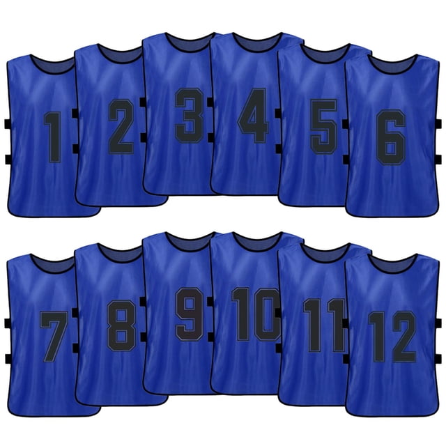 12 PCS Adults Soccer Pinnies Quick Drying Football Team Jerseys Youth Sports Scrimmage Soccer Team Training Numbered Bibs Practice Sports Vest Dark blue 12pcs For Adults