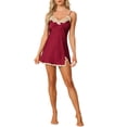 thumbnail image 2 of INSPIRE CHIC Robes de Détente pour Femmes Nuisettes en Satin Col en V Bretelles Spaghetti Camisole Pyjama Chemise Robe de Nuit G Rouge Foncé, 2 of 6