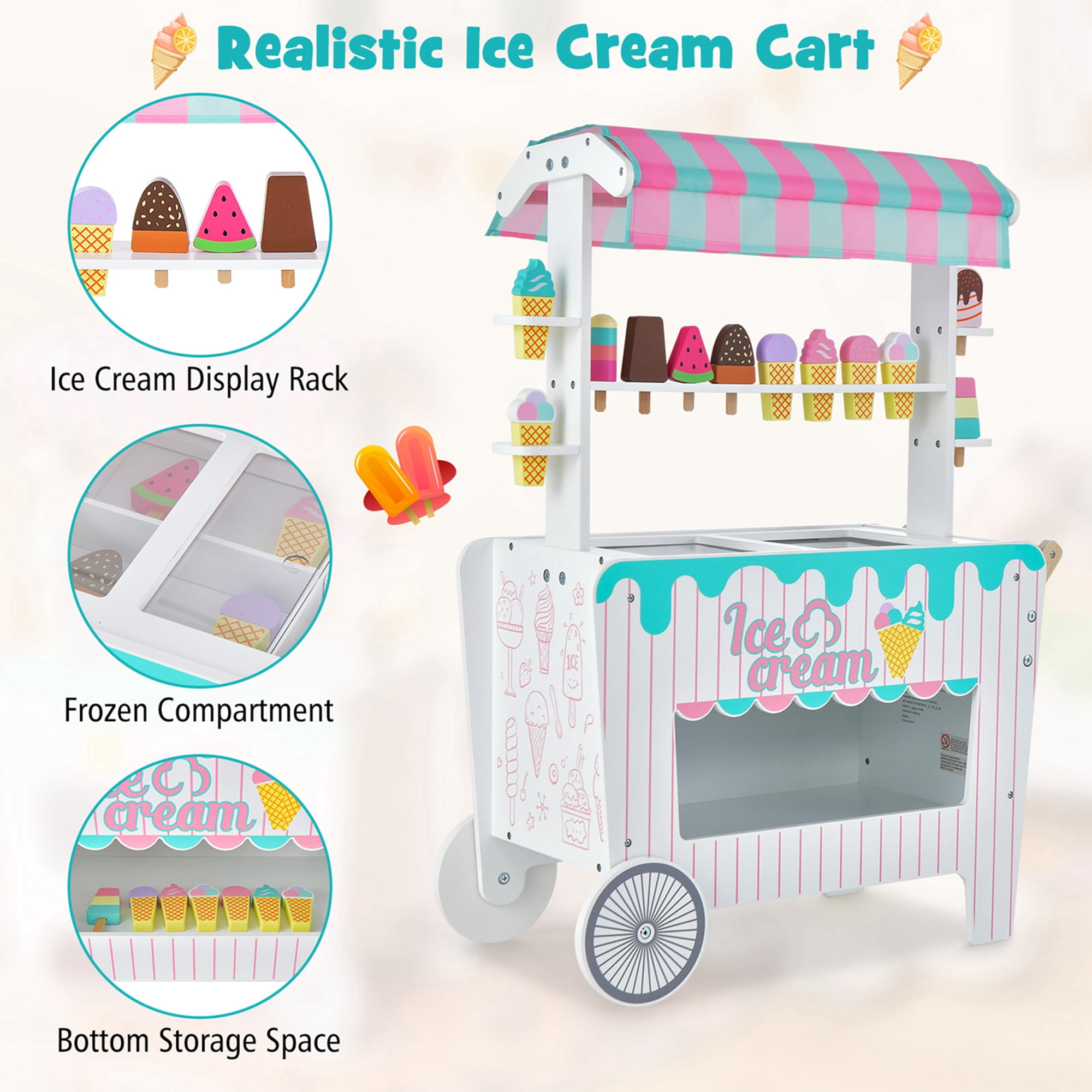 Magasin de glaces sucrées pour enfants dans un style charmant et de haute qualité.Chariot à glace pour faire semblant de jouer avec de roues - France