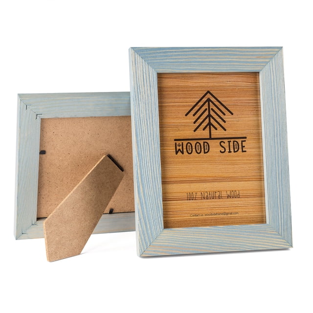 Rustic Wooden Picture Frame 4x6 In | 10x15 cm - Set of 2 Natural Farmhouse Distressed Wood with Real Glass - Made for Wall Hanging Tabletop Display - Blue Turquoise