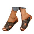 thumbnail image 1 of Women Fashion Open Toe Slippers Rhinestone Design 5cm Heel PU Material Comfortable Casual Slide Sandals Summer Wear, 1 of 8