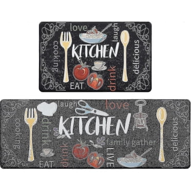 2 Pcs Anti Fatigue Kitchen Mat Set Pvc Kitchen Floor Mat Waterproof Standing Mats,40*60+40*110cm,black