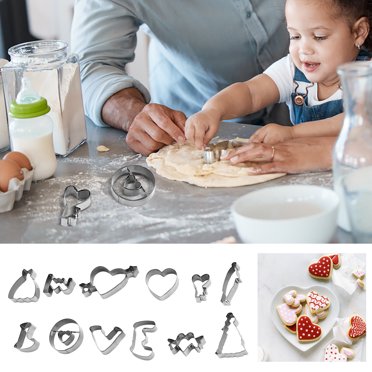 Stainless Steel Dry Mold Stainless Steel Heart Cookie Cutter Set 12-Piece Metal Baking Molds for Biscuits Chocolate DIY Valentine's Day Treats(Silver) Rkxzt