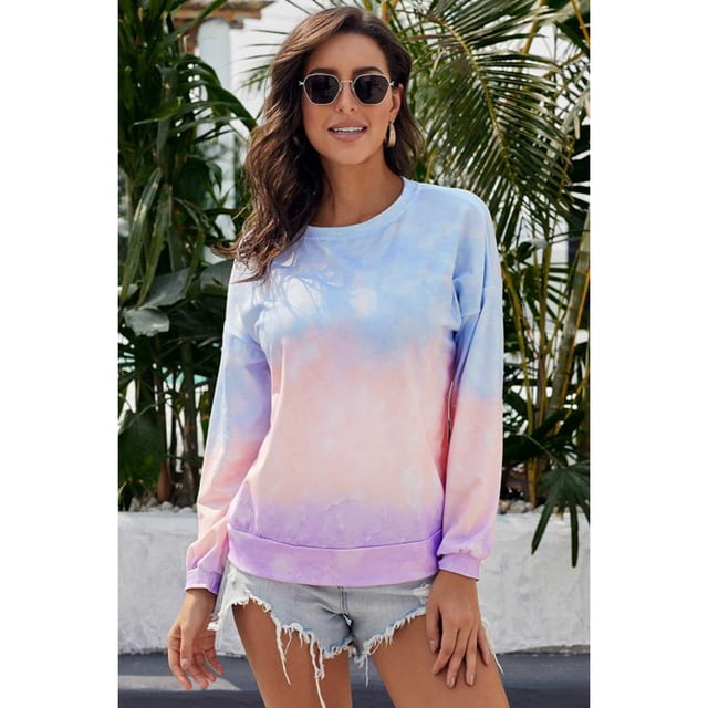 Women's Ligth Gray/Modena/Pink/Gray/Multicolor/Sky Blue Color Block Tie Dye Pullover Sweatshirt