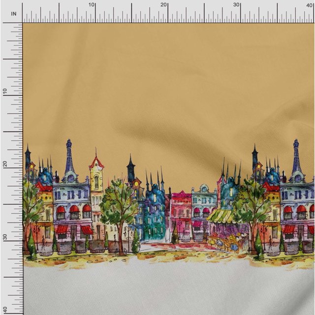Soimoi Cotton Duck Fabric Buildings Panel Printed Craft Fabric by The Yard 42 Inch Wide