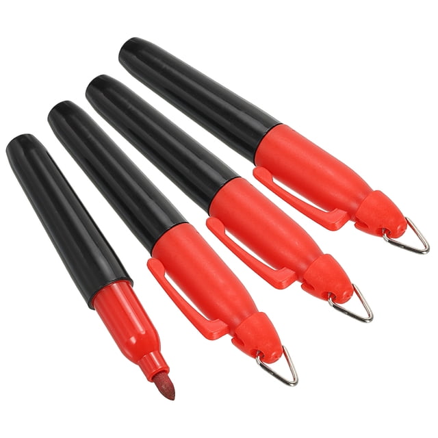 Unique Bargains Mini Permanent Markers Dry Erase Pen with Keychain Clip, Red Ink 4 Pack