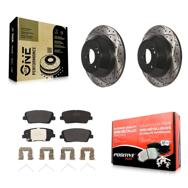 Transit Auto Rear Coated Drilled Slotted Disc Brake Rotors and Semi-Metallic Pads Kit for Car 2014-2015 Kia Sorento with Red Painted Calipers KDF-100606