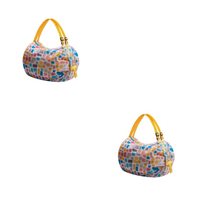 kurtrusly Sac de Rangement Réutilisable Pliable Écologique et Polyvalent Sac de Courses Imperméable en Polyester pour Voyage Sac de Plage Sac à Main Carreaux Jaunes 2Set