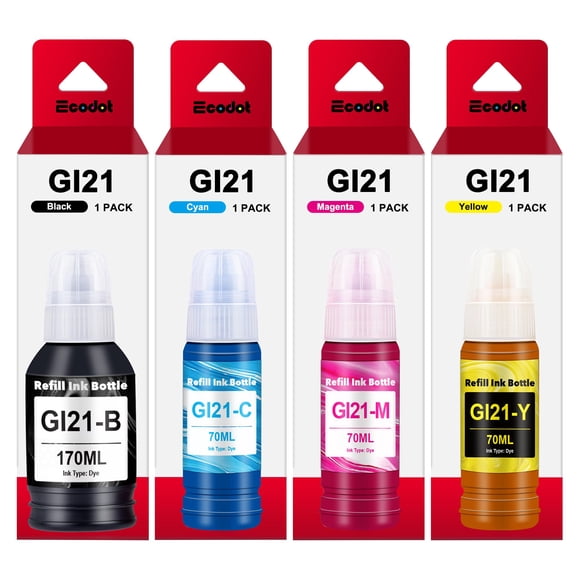 GI-21 G3260 G3270 Ink Bottles Compatible for Canon 21 GI-21 GI21 Ink Refill Bottles for Canon G3260 G3270 G4270 G2260 G1220 G1230 G2270 MegaTank Printers (Black, Cyan, Ma
