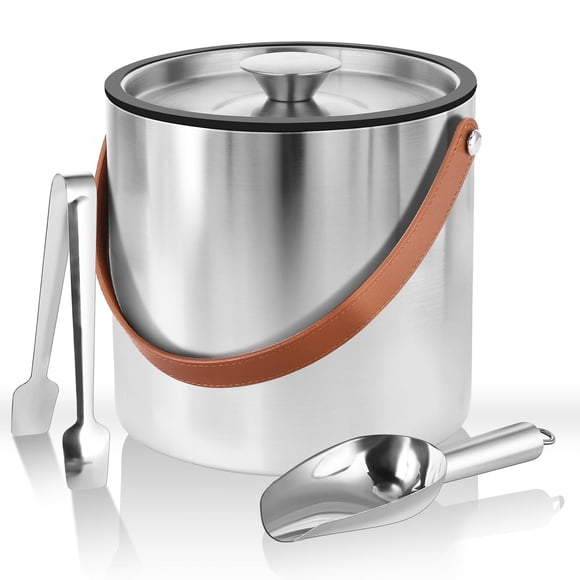 Maplenight Insulated Ice Bucket for Champagne, Beer, Red Wine - 2L Double-Layer Portable with Strap & Lid, Ideal for KTV, Parties, Cocktail Bars, and Home Use Silver