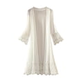 thumbnail image 1 of Women Solid Color Lace Cardigan Open Front Shrug Hollow Patchwork Sheer Short Sleeve Long Cover-Up Blouse Tops, 1 of 5