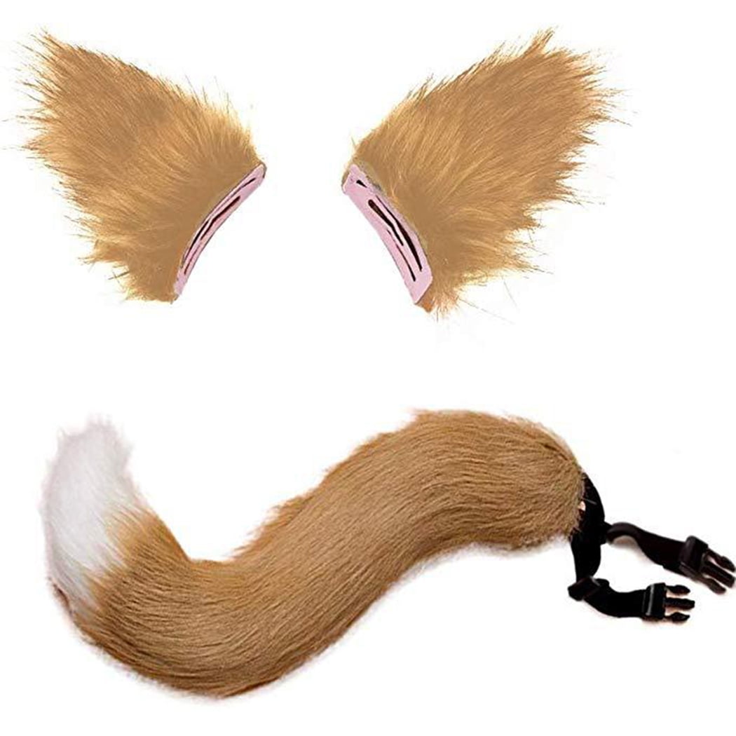 Vdaxvme Oreilles de renard et queue - Bandeau avec queue - Oreilles de renard - Accessoires de déguisement pour enfants et adultes - Costume d'Halloween pour homme et femme, Costume gris et