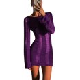 thumbnail image 1 of Fortune Women Knitted Cutout Short Dress Summer Backless Long Sleeve Wrapped Mini Dresses, 1 of 6