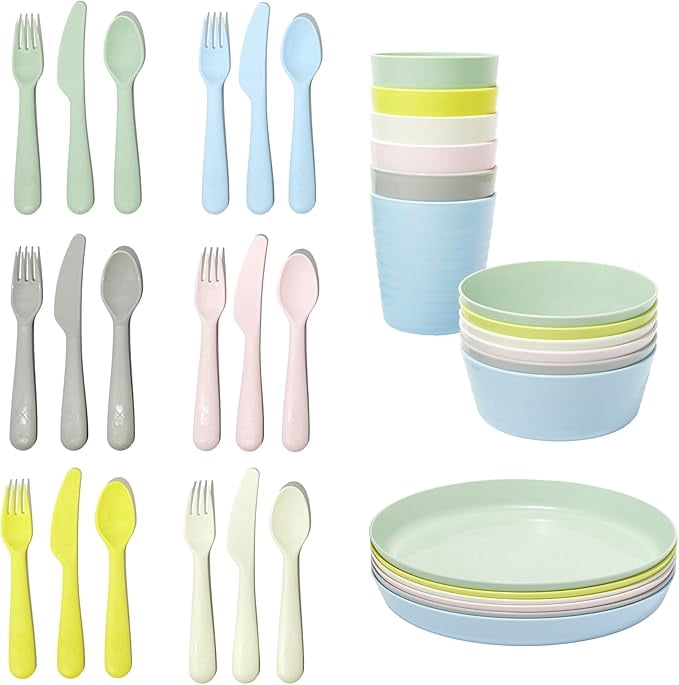 Ikea Kalas BPA Free Plastic Kids Tableware Set - Bowl, Plate, Cup and Cutlery - Pastel Colours