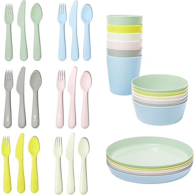 Ikea Kalas BPA Free Plastic Kids Tableware Set - Bowl, Plate, Cup and Cutlery - Pastel Colours