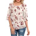 thumbnail image 2 of Pompotops Manches 3/4 en Mousseline de Soie Imprimé O-Cou Casual Femmes, 2 of 7
