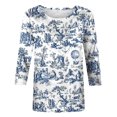 thumbnail image 4 of Pompotops T-shirt Ample Imprimé pour Femme Blouse à Manches 3/4 Col Rond Hauts Décontractés en Solde, 4 of 5