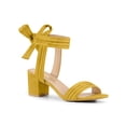 thumbnail image 1 of BLISSFUL STEP Women's Open Toe Ankle Tie Back Block Heels Sandals Yellow (Size 8), 1 of 6