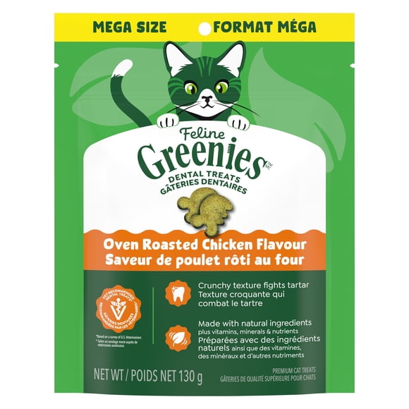 Gâteries dentaires pour chats adultes Greenies, saveur de poulet rôti au four
