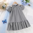 thumbnail image 2 of Milgrthf Toddler Girls Midi Dress Pleated Lantern Sleeves Off Shoulder Halter A-Line Ruffle Dresses 3-6 Years Gray, 2 of 4