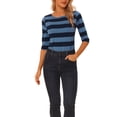 thumbnail image 1 of INSPIRE CHIC Chemises à Rayures pour Femmes Coupe Ajustée Manches au Coude T-Shirt à Encolure Bateau TP Bleu Bleu Foncé, 1 of 6