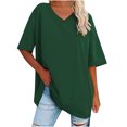thumbnail image 1 of Plebaso T-Shirts Surdimensionnés pour Femmes à Col en V à Manches Mi-Longues T-Shirts Décontractés Unis Confort Hauts Amples pour Femmes, 1 of 6
