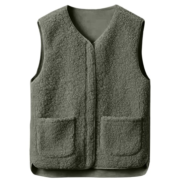 WTXUE Faux Lamb Wool Vest Women Winter Warm Plush Thick Sleeveless Jackets Casual Zipped Up Winter Warm Sherpa Jacket Outwear with Pockets Green Xxxxxxl/195
