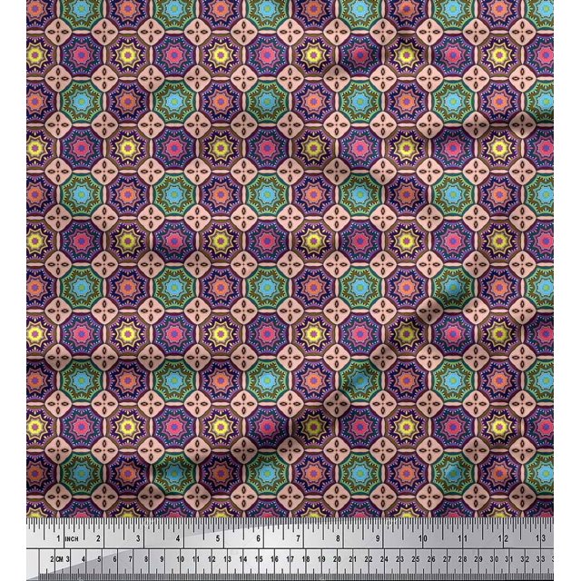 Soimoi Moss Georgette Fabric Floral Mandala Printed Fabric 1 Yard 42 Inch Wide