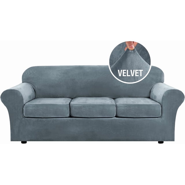 4 Pieces Thick Velvet Sofa Covers Couch Covers for 3 Cushion Couch Sofa High Stretch Slipcovers Furniture Protector Form Fit Luxury Couch Cover for Dogs Width Up to 90 Inch