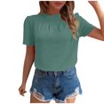 thumbnail image 1 of hotojiny Spring Tops for Women Solid Color Crew Neck Loose Blouse Lightweight Textured Puff Short Sleeve Back Keyhole Shirt Beach Vacation Clothes for Women, 1 of 7