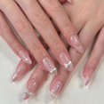 thumbnail image 1 of HLONK 24Pcs Gel Press on Nails  Gel French Long Fake Nails  Press on Tips With Glue  Rhinstone with Butterfly  NO.13, 1 of 6