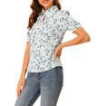 thumbnail image 4 of Unique Bargains Blouse pour Femmes Col Rabattu Fendu Manches Bouffantes Chemise en Chiffon, 4 of 6
