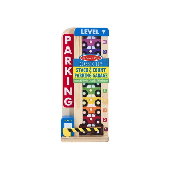 melissa & doug stack & count wooden parking garage with 10 cars