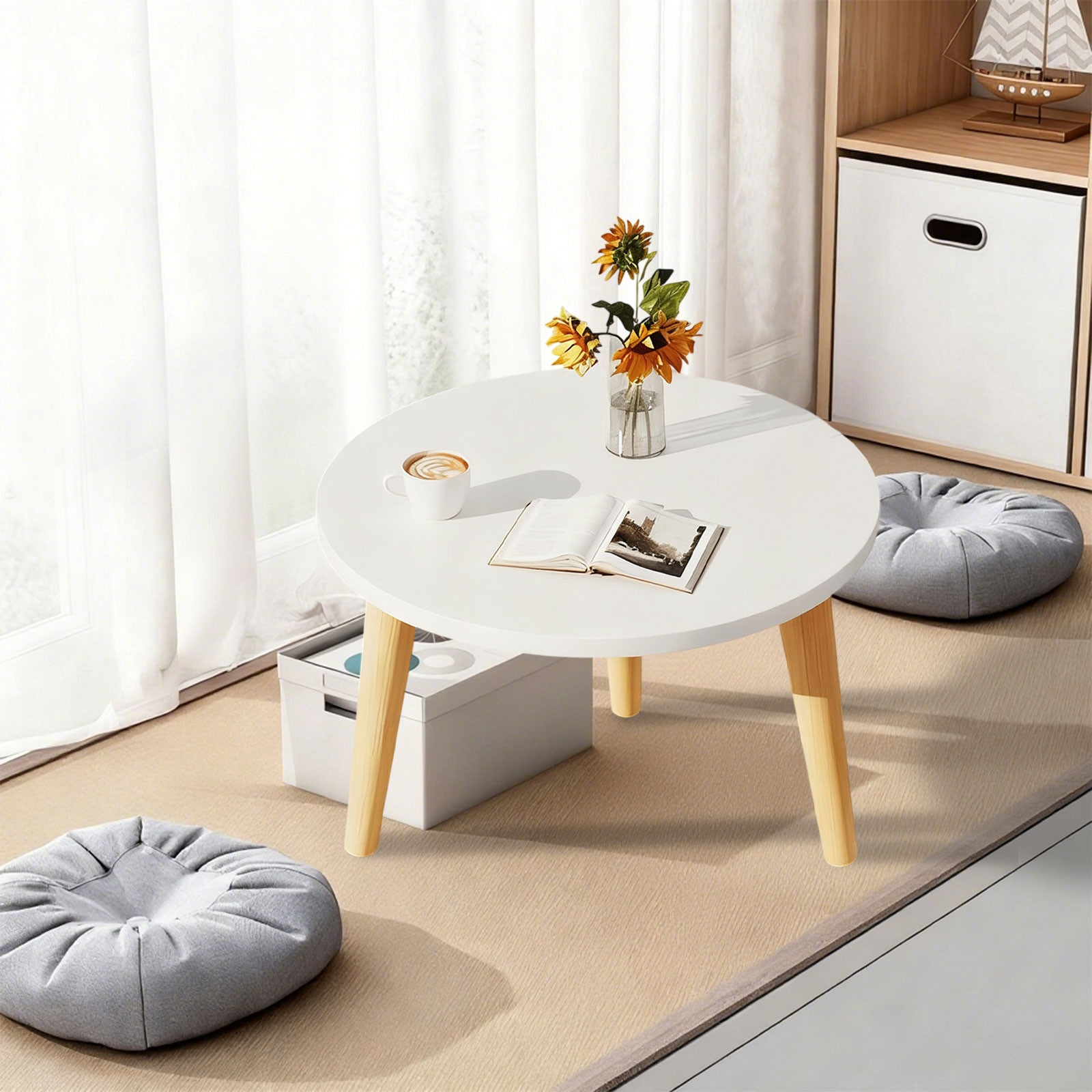 mtvxesu Round Wooden Coffee Table Small Side Table for Living Room